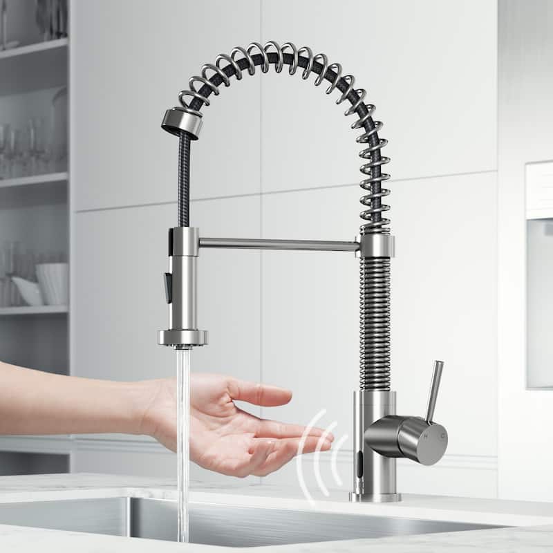 VIGO Edison 19" H Single Handle Pull-Down Sprayer Kitchen Faucet Set with Touchless Sensor - Without Extras - Stainless Steel