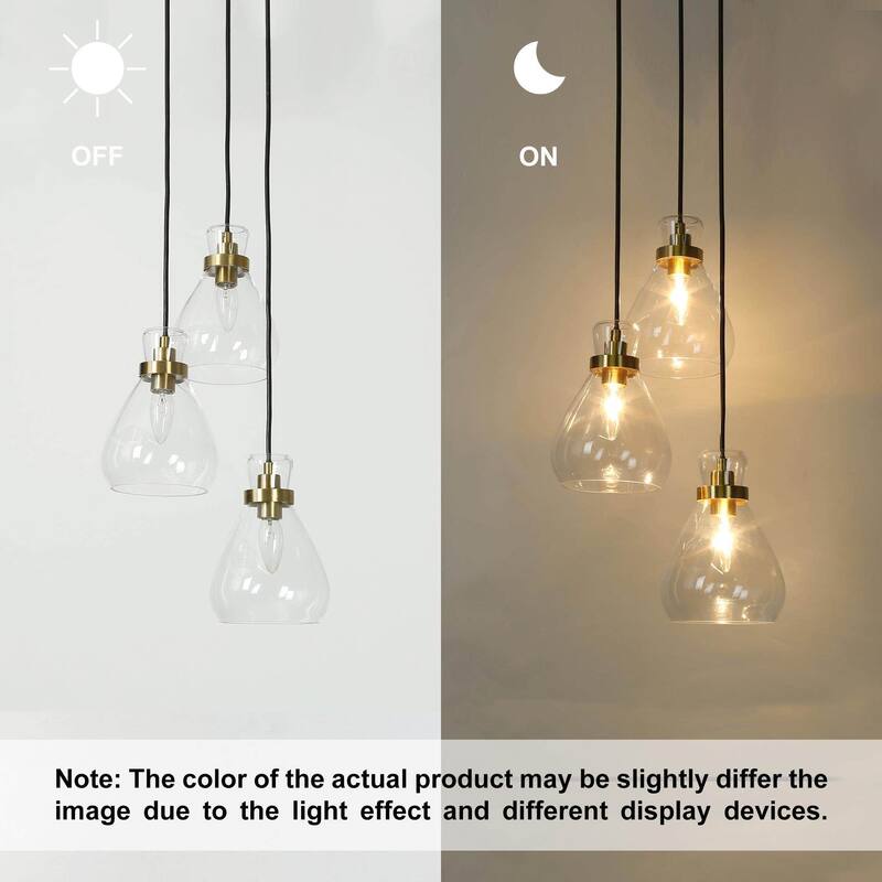 Malury Modern Large Cluster Pendant Chandelier Chic 3-Light Clear Drop Glass for Kitchen Island DIY - D 16" x H 68.5"
