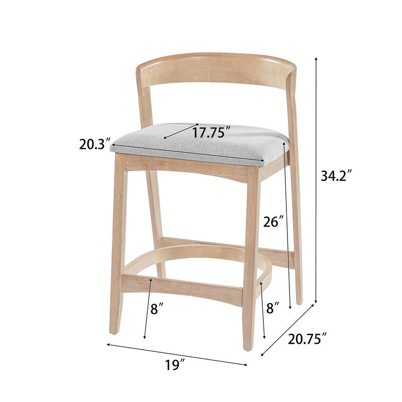 Christopher Knight Home - Mid-Century Upholstered Wooden Counter Stools - 27" Seat Height Bar Stools with Back, Set of 2