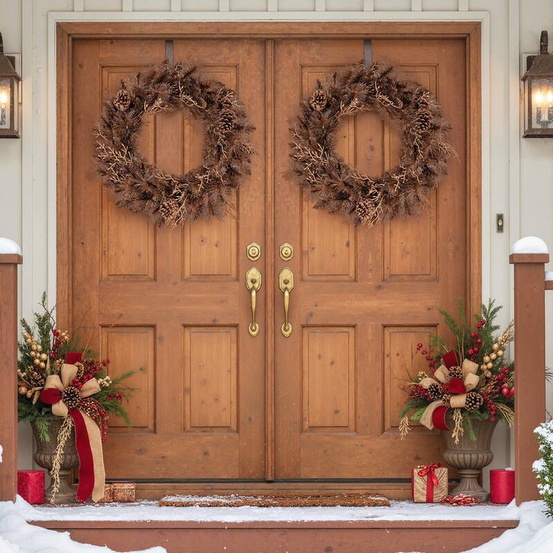 Costway 1/2 PCS 24" Pre-lit Christmas Wreath Front Door Artificial