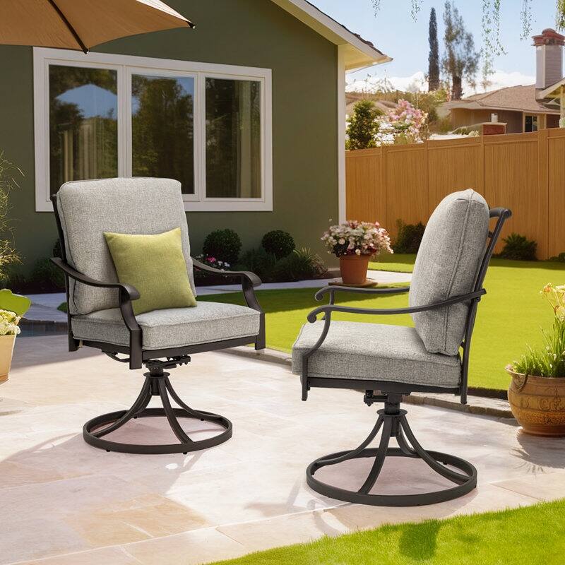 Outdoor Swivel Rocker Chairs Set of 2, Heavy-Duty 360° Swivel Patio Chairs with Cushions, All-Weather Steel Frame for Garden