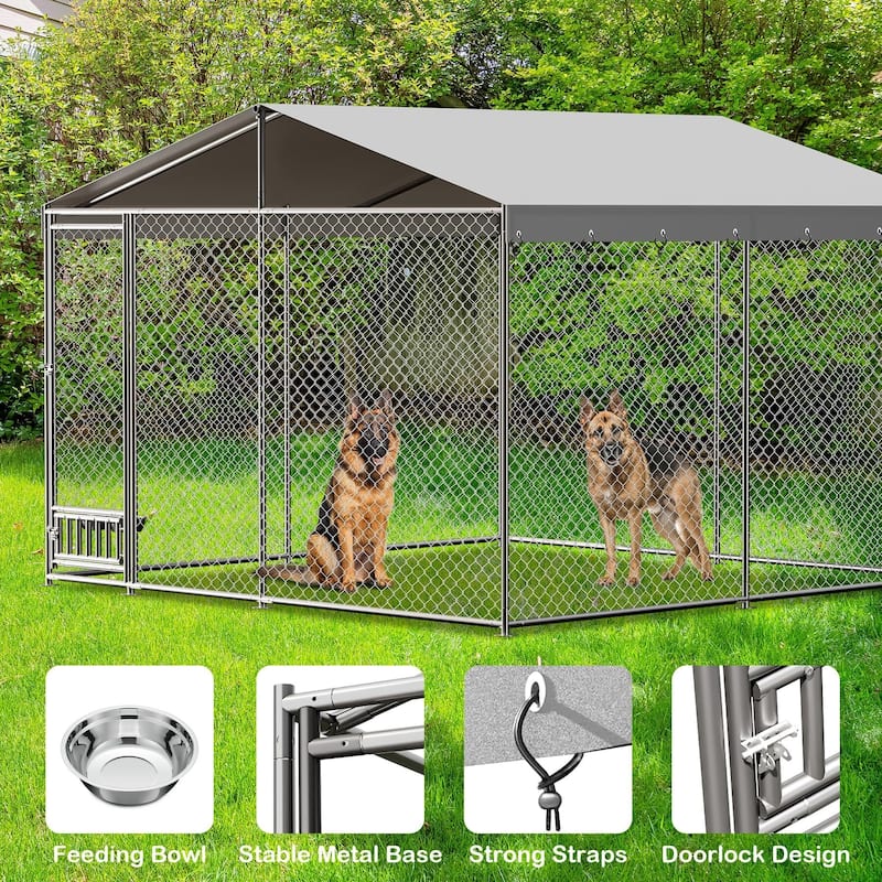 Dog Kennel Outdoor with Waterproof Canopy