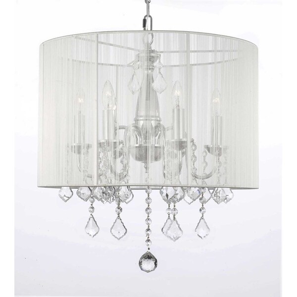 Crystal Swag Plug In Chandelier Lighting With Shade With 14' Feet Of Hanging Chain & Wire