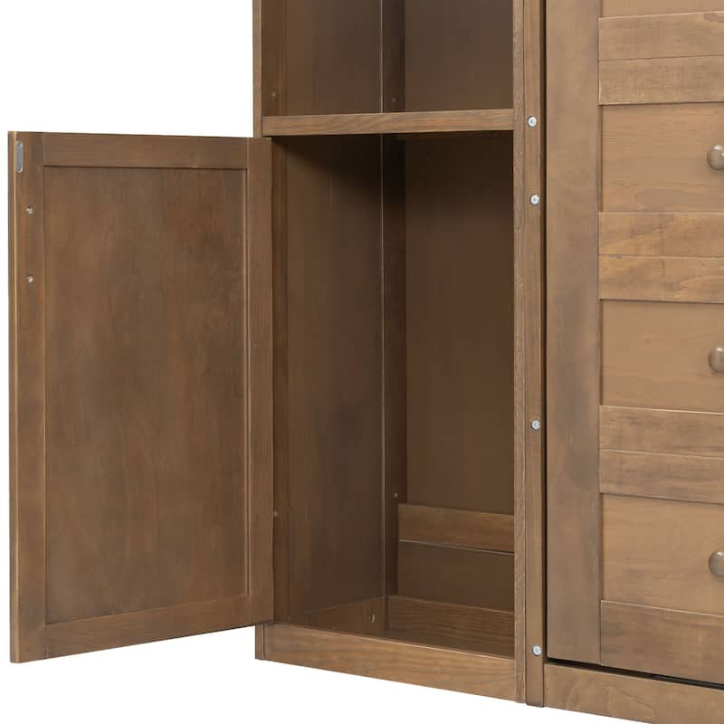 Queen Murphy Bed Wall Bed with Open Shelves and Enclosed Cabinets on Sides Multifunctional Space-Saving Solution for GUest Room