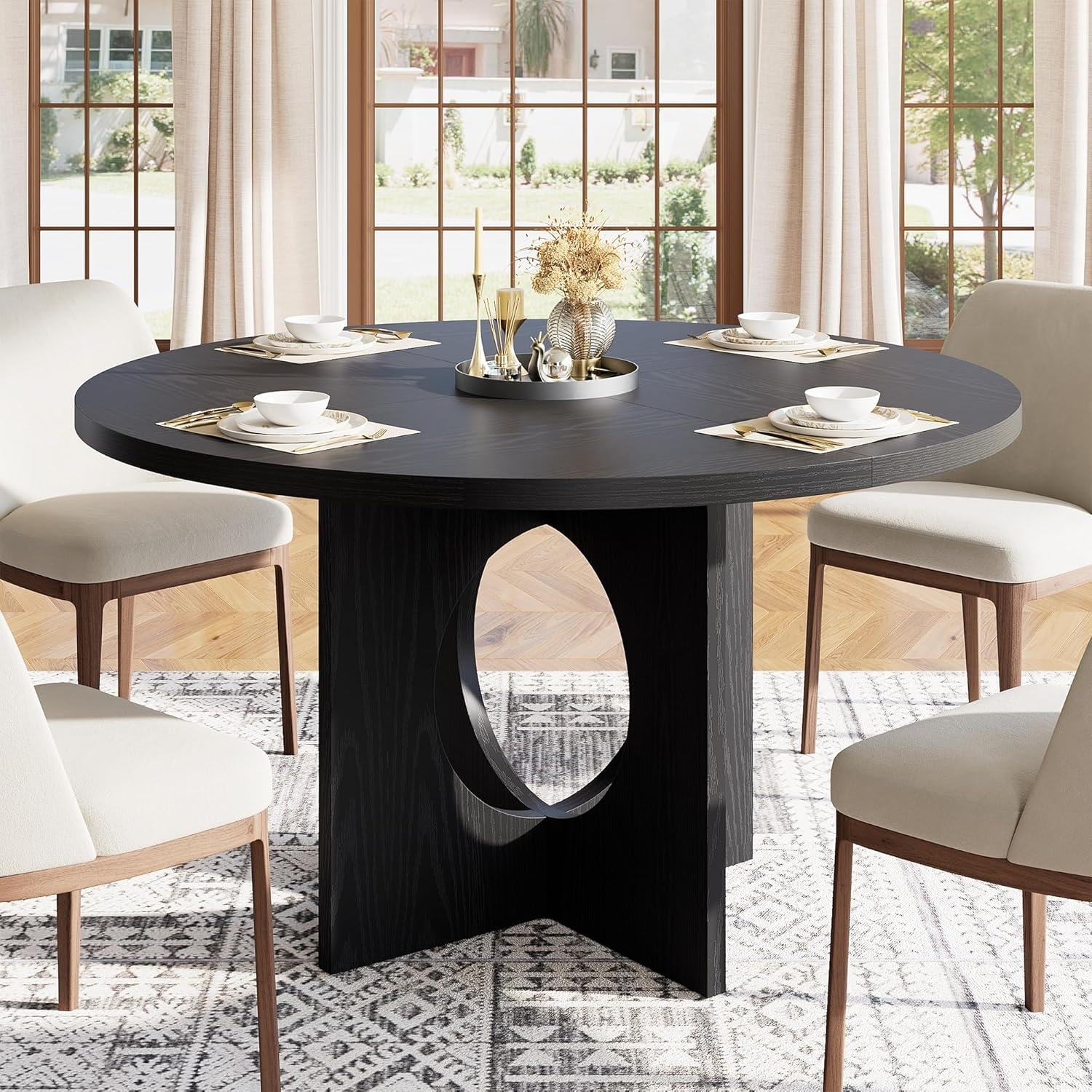 47" Round Dining Table, Kitchen Table for 4-6 People, Circle Tables with Sturdy Pedestal Base, Dinning Room Furniture