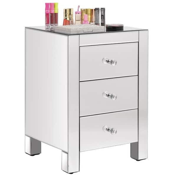 Shop Costway Mirrored Nightstand 3 Drawer Modern Mirror End Table