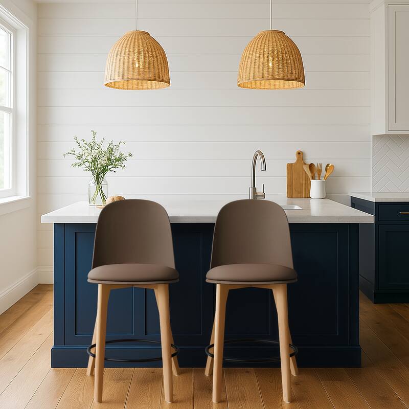 Set of 2 Designer Eiffel Chairs Counter Stools With Backs Side Molded Shell Kitchen Office Dining Dowel Bar Patio