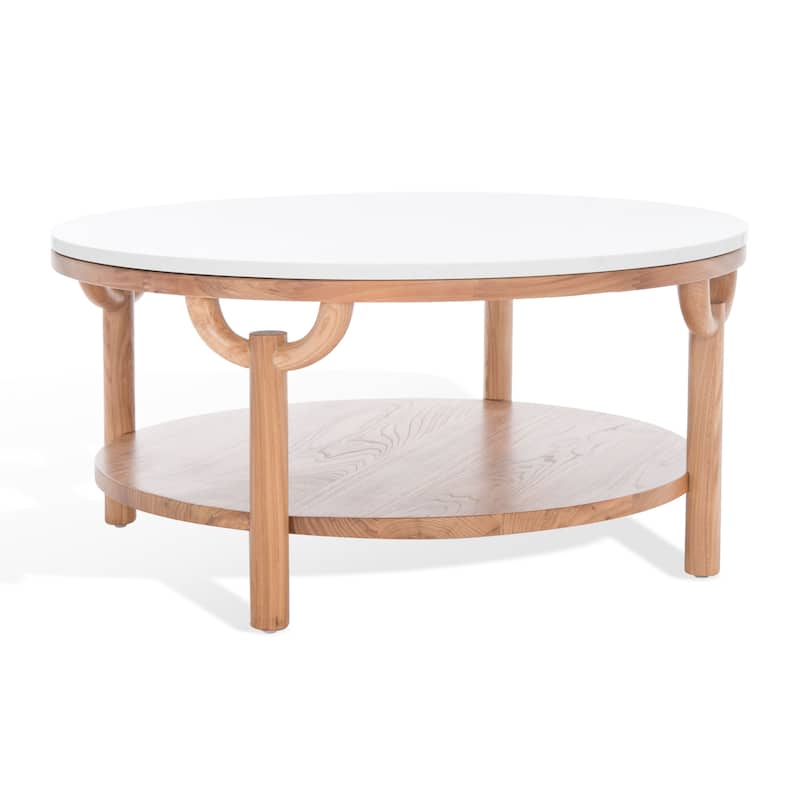 SAFAVIEH Couture Aive 2-Tier Marble Top Round Coffee Table - 35 In. W x 35 In. D x 17 In. H - 35"W x 35"D x 17"H