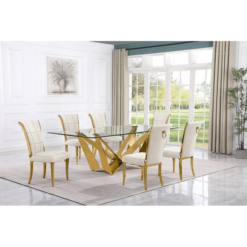 Best Quality Furniture D402/3-SC320-7 Dining Set with 94" 15mm Glass with Bevel