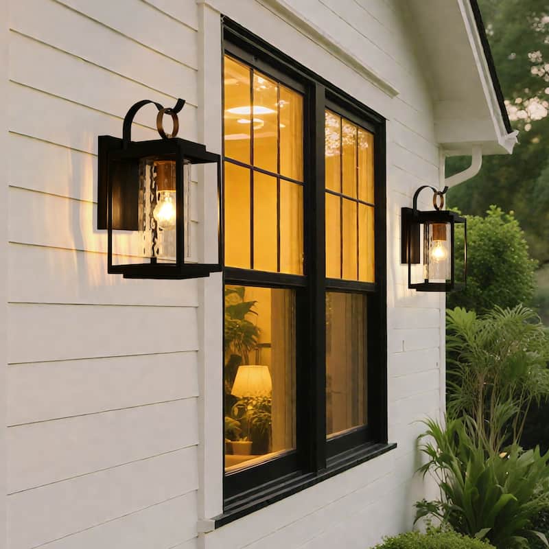 Modern Black Gold 1-Light Outdoor Wall Sconce Porch Patio Lantern Lamp - L5.9"*W7.5"*H13.2"