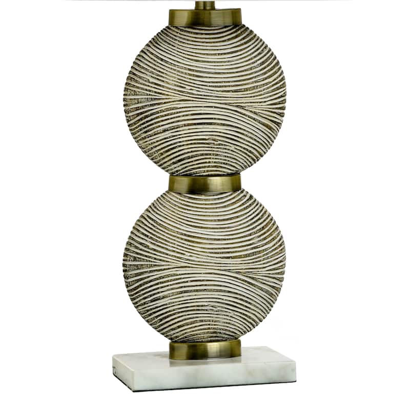 Shallows Brass Table Lamp - Polyresin Double Circle Cream Striped - White Shade