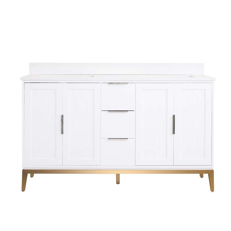 35''H Solid Wood Bath Vanity with Stain-resistant Carrera White Quartz Top and Sink