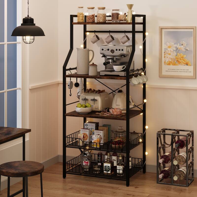 Kitchen Bakers Rack, Microwave Oven Stand with 2 Large Wire Basket