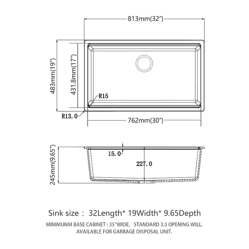 32 Inch Black granite composite Workstation undermount Quartz kitchen sink - 32 x 19