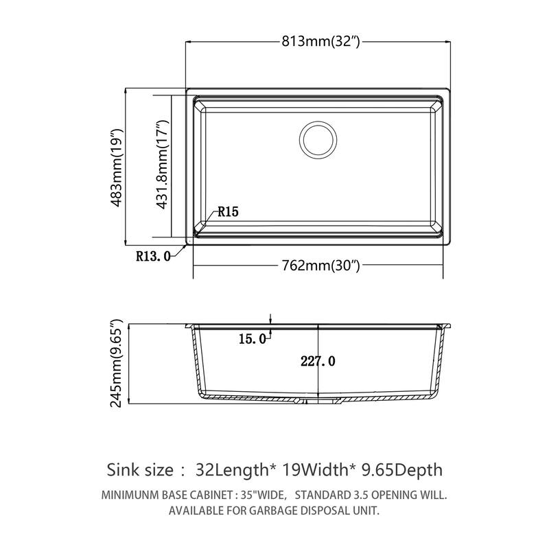 32 Inch White granite composite Workstation undermount Quartz kitchen sink - 32 x 19