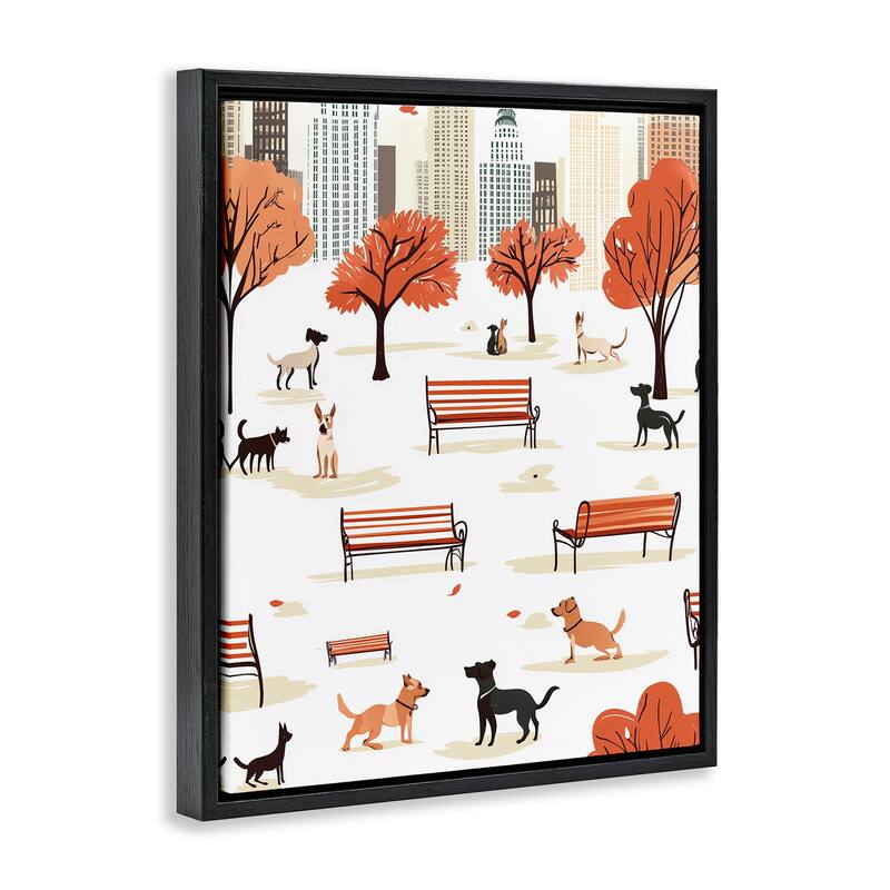 Stupell Autumn City Park Dogs Framed Floater Canvas Wall Art Design By Arlington Prints