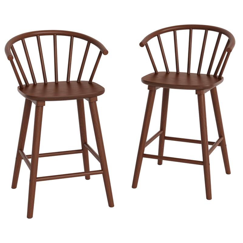 Set of 2 Counter Height 24.in Bar Stools for Kitchen Island with Solid Wood and Spindle Back Barstool
