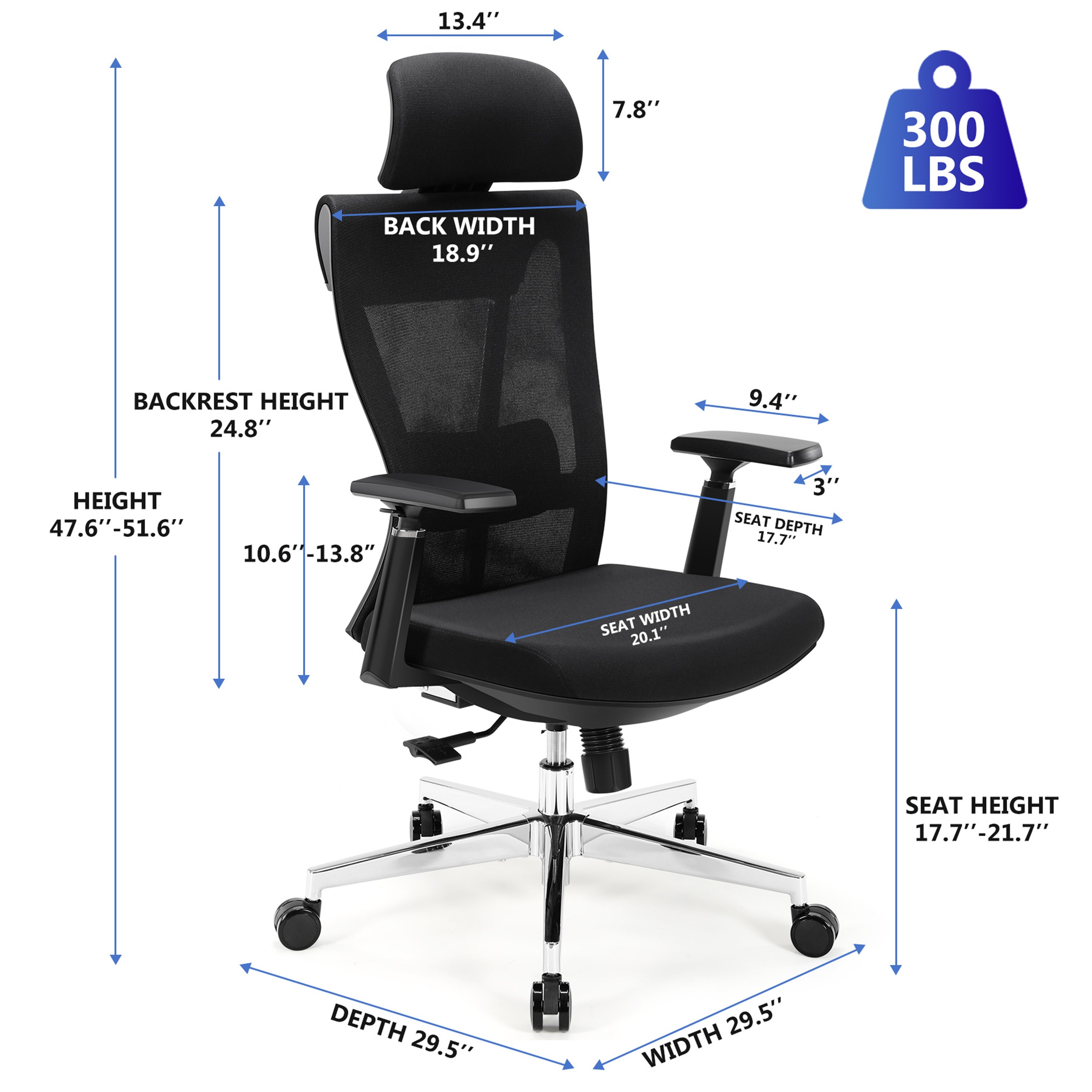 Ergonomic Office Chair, Desk Chair, High Back Mesh Chair with Lumbar Support
