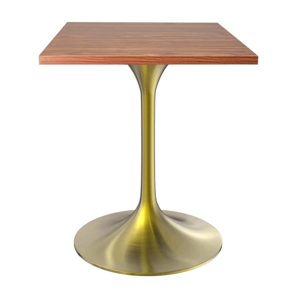 Verve 24 in. Wide Dining Table Square MDF Wood Tabletop in Gold Stainless Steel Pedestal Base Accent Kitchen Table