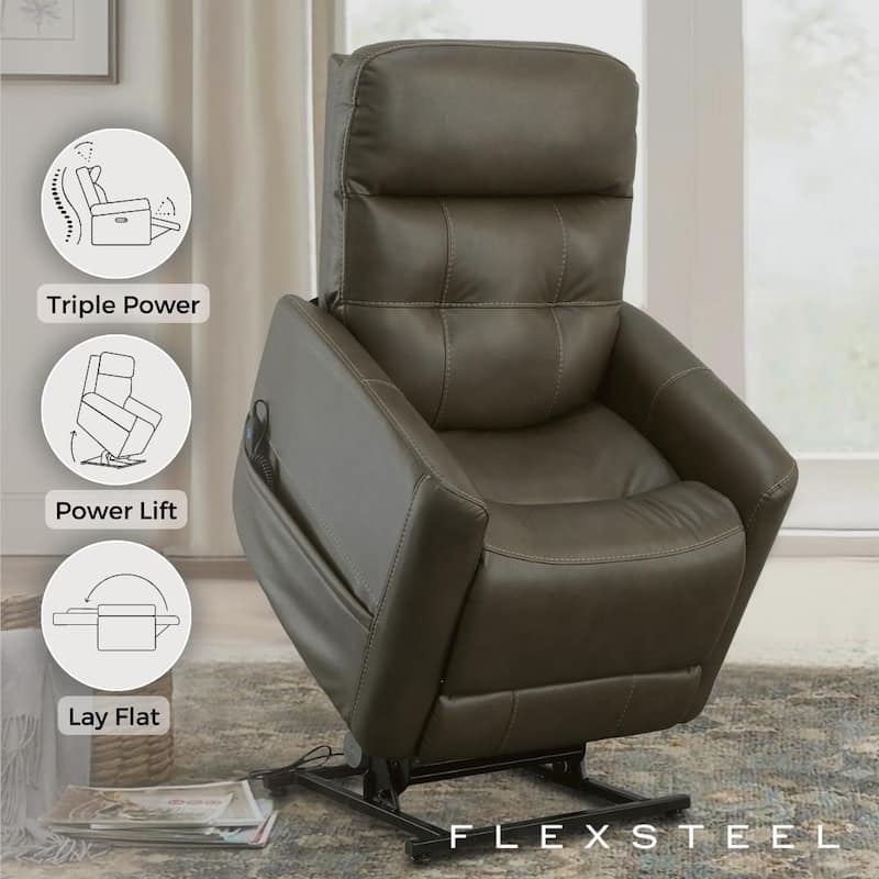 Kenner Driftwood Power Lift Recliner with Power Headrest & Lumbar by Flexsteel - Brown
