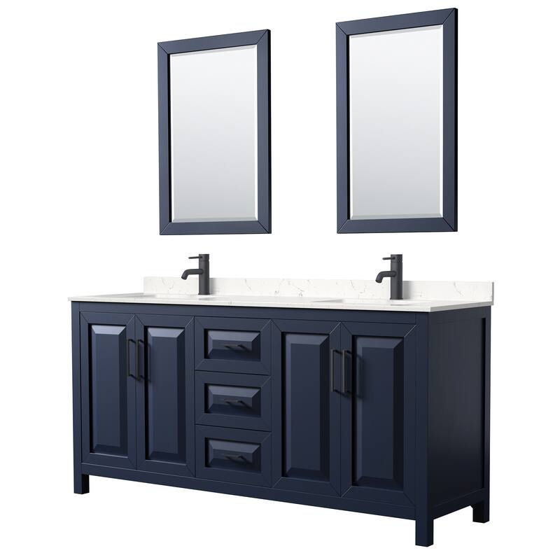 Wyndham Collection Daria 72" Free Standing Double Basin Vanity Set - Dark Blue / Carrara Cultured Marble Top / Matte