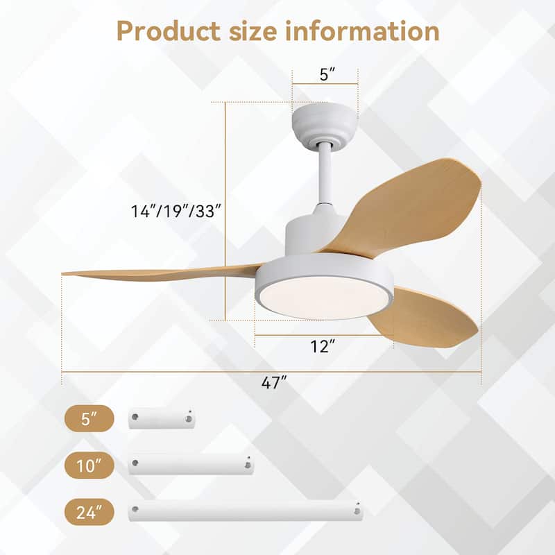 47" Ceiling Fan with LED Light and Remote Control 6 Speeds - White