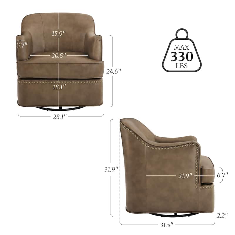 Set of 2 Genuine Leather Swivel Upholstered Accent Barrel Chair with Metal Base for Living Room