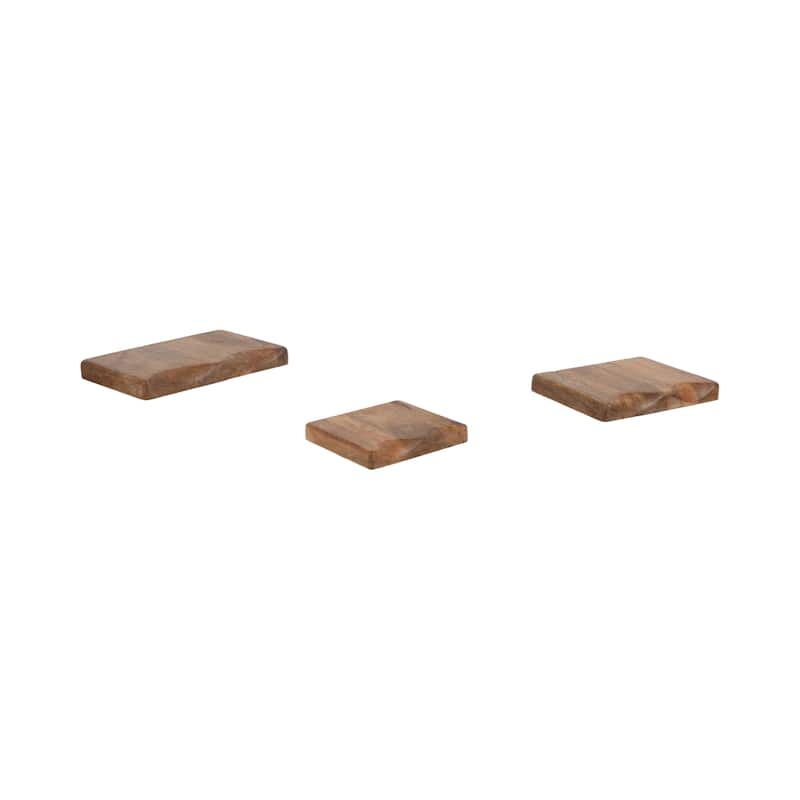 Wood Floating Wall Shelves Set of 3 - Brown, 10/12/14" - 14.0"