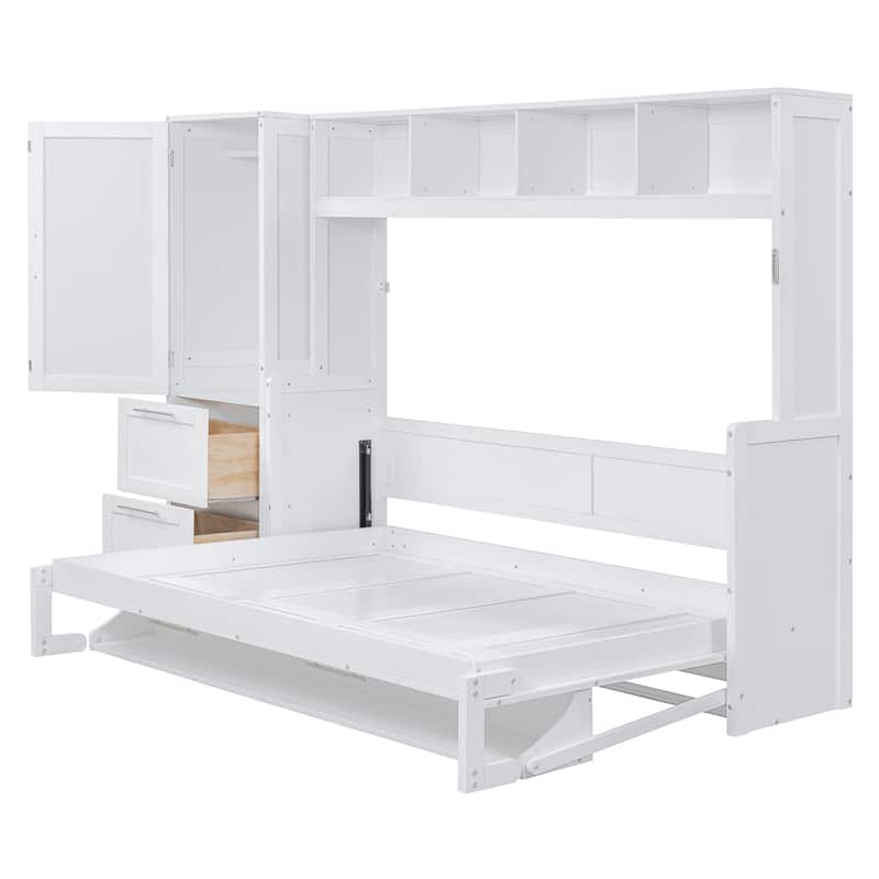 Roomfitters Queen Size Wall Murphy Bed with Wardrobe, Drawers & Storage Shelves