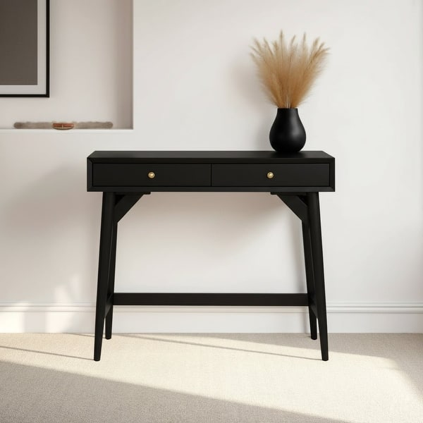 slide 2 of 7, Alpine Furniture Flynn 2 Drawer Mini Desk in Black