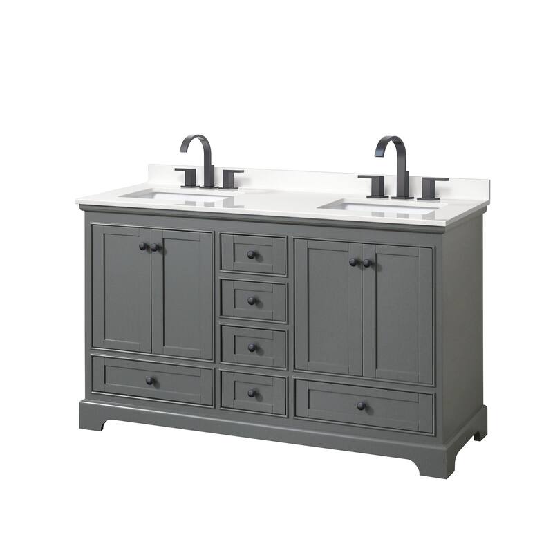 Wyndham Collection WCS202060D-QTZ-US3MXX Deborah 60" Free Standing - Dark Gray / White Quartz Top / Matte Black