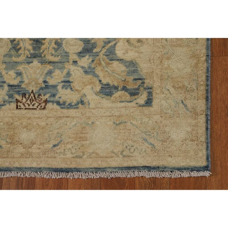 Blue Oushak Turkish Runner Rug Handmade Vegetable Dye Wool Carpet - 3'0"x 10'0"