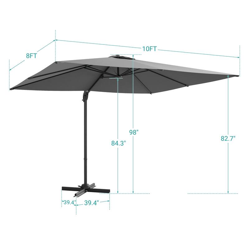 BONOSUKI 10x8FT Cantilever Patio Umbrella, Ultimate Outdoor Comfort with 360° Rotation and Canopy Angle Adjustment