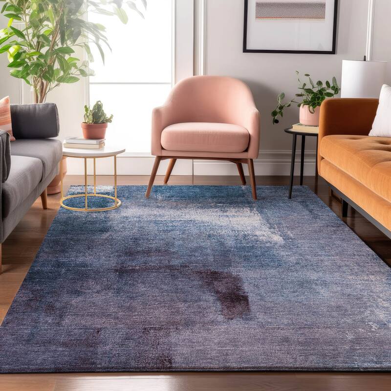 Premium Washable Super Soft Brushstrokes Abstract Mayfield Rug - Navy - 9' x 12' - Rectangle