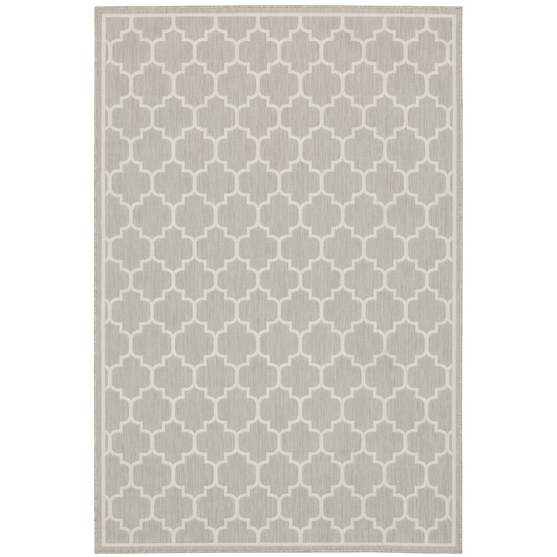 Oullins Grey Ivory Geometric Outdoor Casual Area Rug