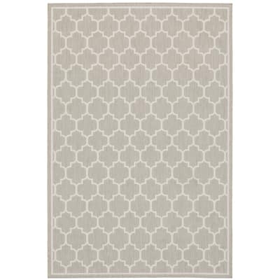 Oullins Grey Ivory Geometric Outdoor Casual Area Rug