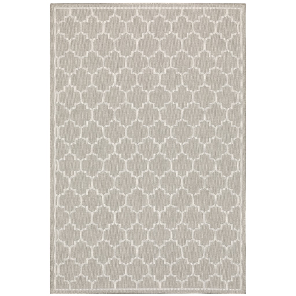 Oullins Grey Ivory Geometric Outdoor Casual Area Rug