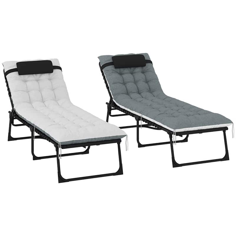 2-Pack Adjustable Outdoor Breathable Mesh Chaise Loungers with Cushions and Side Pockets - 23.6" W x 74.8" D x 12.2" H
