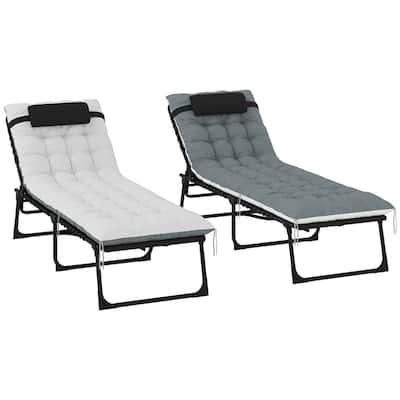 2-Pack Adjustable Outdoor Breathable Mesh Chaise Loungers with Cushions and Side Pockets - 23.6" W x 74.8" D x 12.2" H