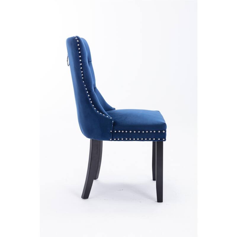 Tufted Velvet Upholstered Dining Chair with Wood Legs Set of 2 - Blue