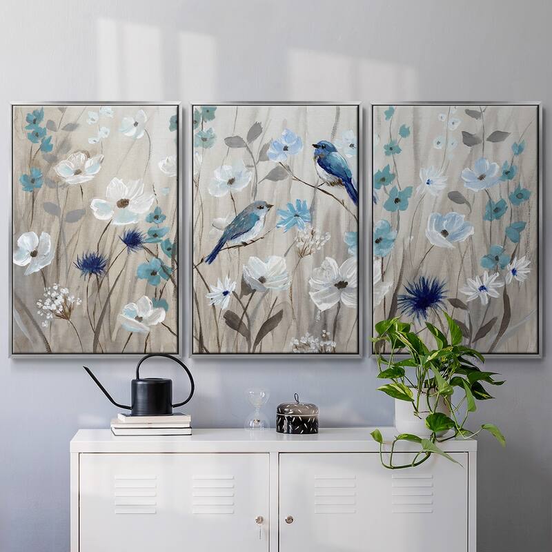 Bluebirds in Spring - Multi Piece Framed Canvas