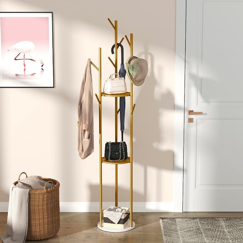 Marble Base Freestanding Clothes Hanging Rack Stand with Storage Shelf