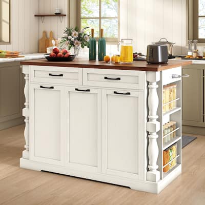 Moasis 47.6 inch Mobile Kitchen Island with Drop Leaf and Power Outlet&Pull-Out Trash Can Storage