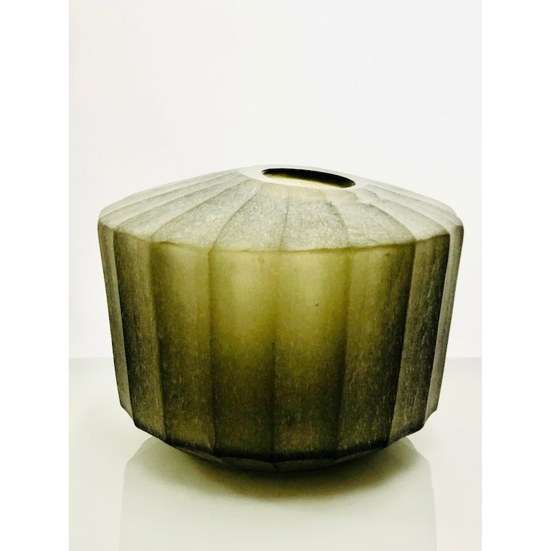 Vase Wide Smoke Vertical Flat Cut Stone Dia 9.75" -ST - Smoke - Smoke