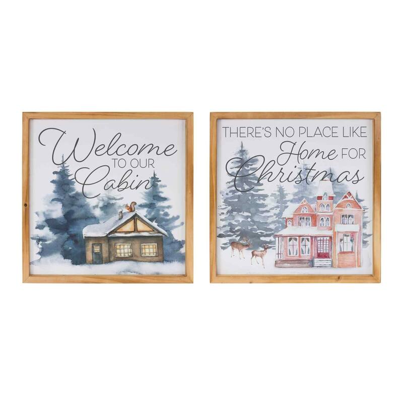 Home and Cabin Framed Christmas Wall Art - 14" x 14" - Set of 2