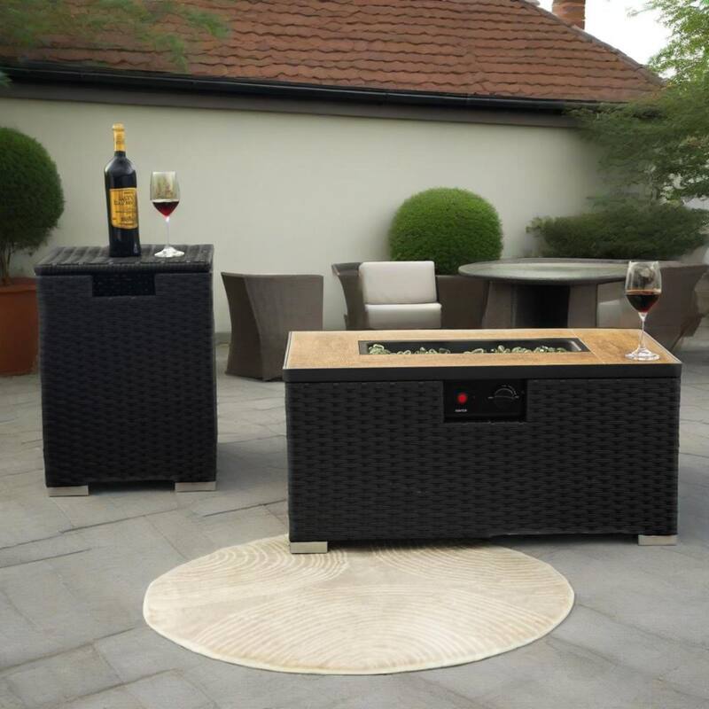Anmytek 32" Propane Fire Pit Table - 2-Piece Steel Wicker Base with Tank Cover