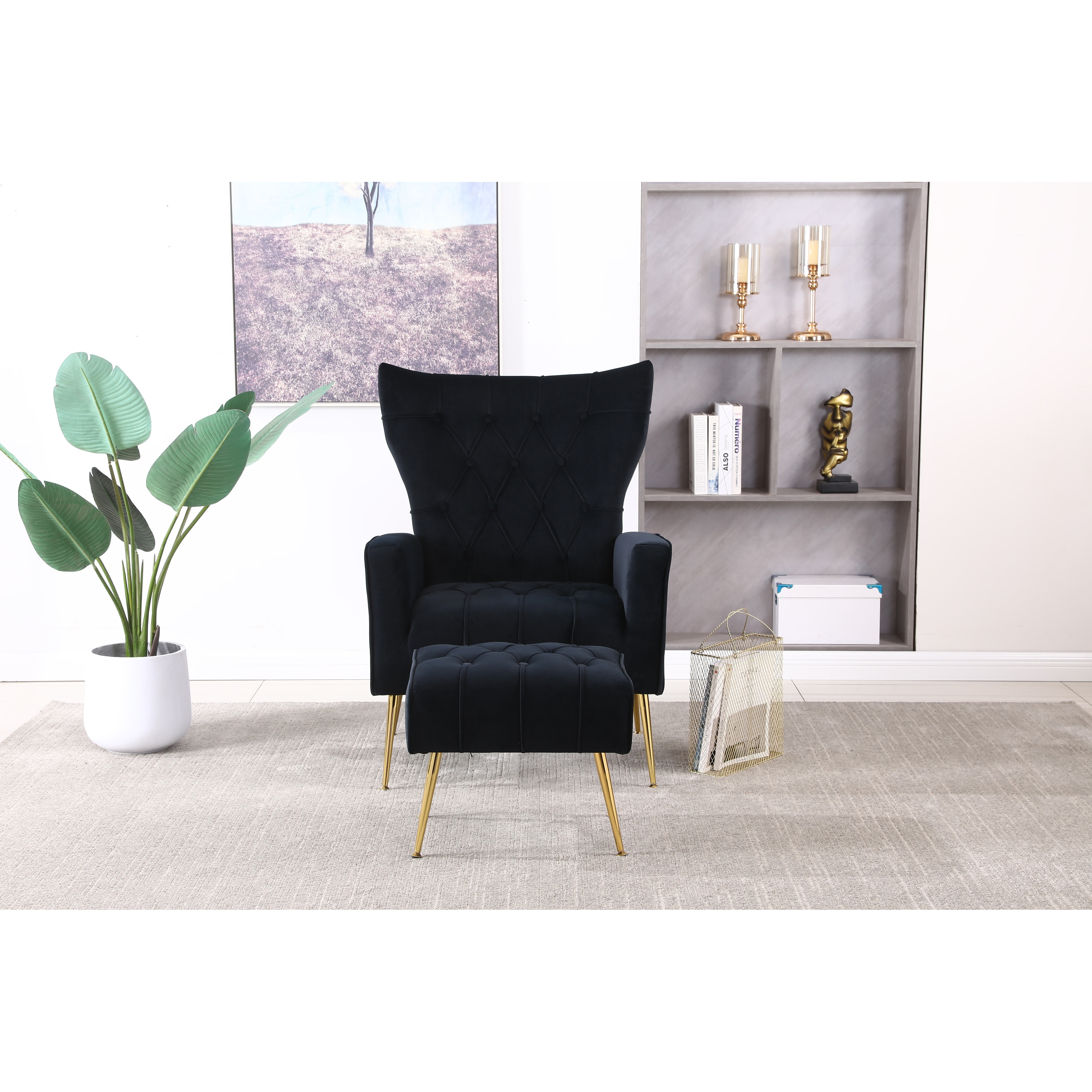 Black velvet clearance tufted accent chair