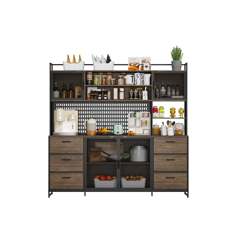 70.9"W Kitchen Pantry Storage Cabinet with Cupboard & Microwave Stand