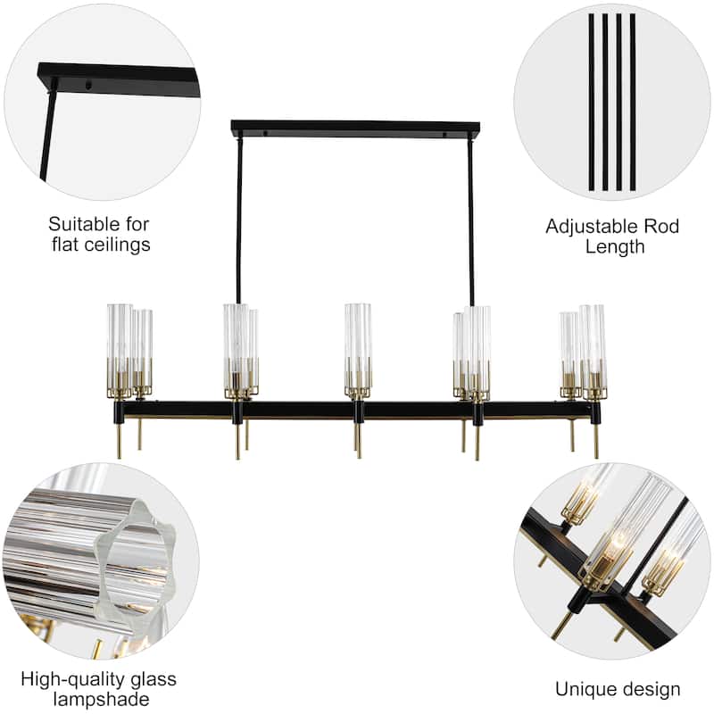 10 - Light Dimmable Modern Linear Kitchen Island Chandelier - 45.28in