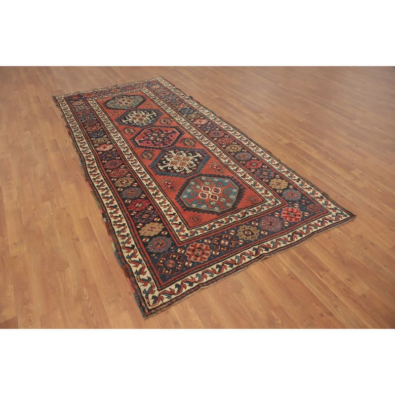 Hand Knotted Oriental 100% Wool Carpet Traditional Geometric Oranges & Rust Kazak Area Rug - 8' 5'' X 4' 2''